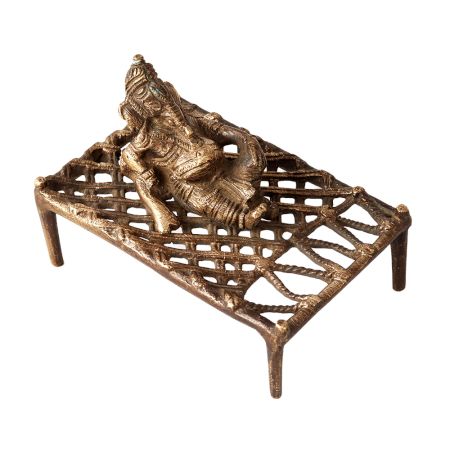 Ganesha On Charpai Design Brass Metal Statue