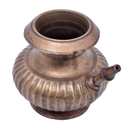 Brass Bulbous Ribbed Pot With Spout