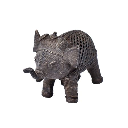 Brass Dhokra Elephant Statue With Carved Jali Design