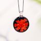 Flower Engraved Black Round Lampwork Glass Pendant for Gift - 1 Piece