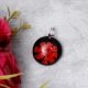 Flower Engraved Black Round Lampwork Glass Pendant for Gift - 1 Piece