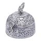Carved Silver Plated Round Jewelry box With Peacock Finial