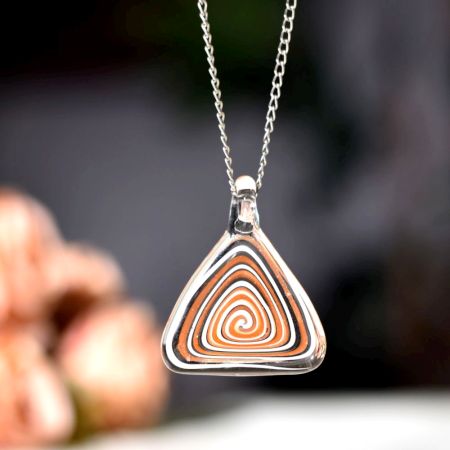 Orange Spiral Triangle Lampwork Glass Pendants for Necklace - 1 Piece
