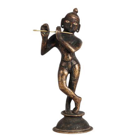 Vintage Lord Krishna Statue in Black Finish