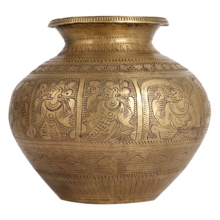 Vintage Holy Water Pot or Lota Engraved with God Figures