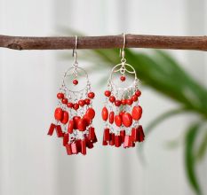 92.5 Sterling Silver Red Chandelier Earrings