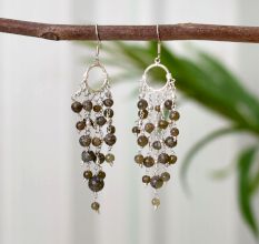 92.5  Sterling Silver Chocolate Moonstone Beaded Earrings