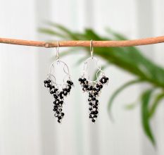 92.5 Sterling Silver Chandelier Earrings made of Back Onyx