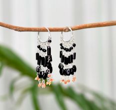 92.5 Sterling  Silver Tribal Drop/Dangle Earrings With  Black Onyx Stones