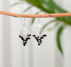 Black Beads 92.5 Sterling Silver Drops and Dangler Earrring