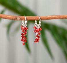 Red Beads 92.5 Sterling Silver Drops and Dangler Earrings