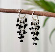Gorgeous 92.5 Sterling Silver black beaded chandelier earrings