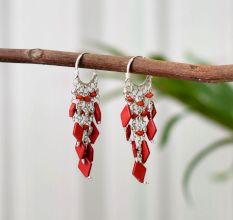 92.7 sterling Silver Blood Red Diamond Bead Drop and Danglers