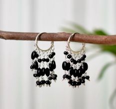 Black Onyx Jhaalar earrings with 92.7 Sterling Silver