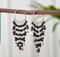 Garnet Dangle Drop 92.5 Sterling Silver Contemporary Earrings