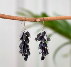 Dark Purple Bead Hook Earrings made of Sterling Silver 92.5