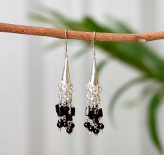 92.5 Sterling Silver Gypsy Earrings with Hanging Cluster Of Garnet beads