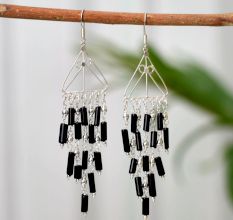 Indo Western Black Beads Drop Earring in 92.5 Serling Silver