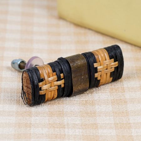 Black and Brown Rattan Wooden Drawer Knobs