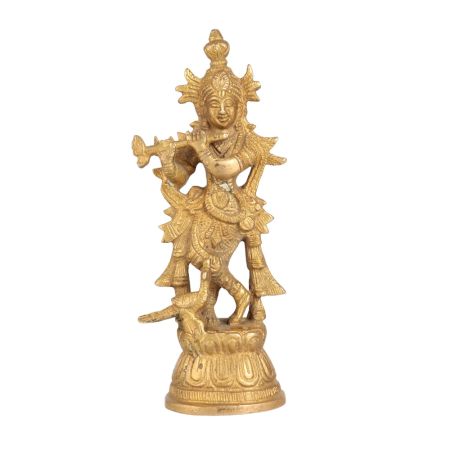 Brass Golden Lord Krishna Statue for Worship