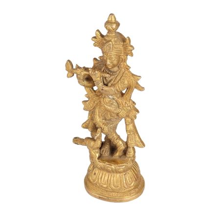 Brass Golden Lord Krishna Statue for Worship