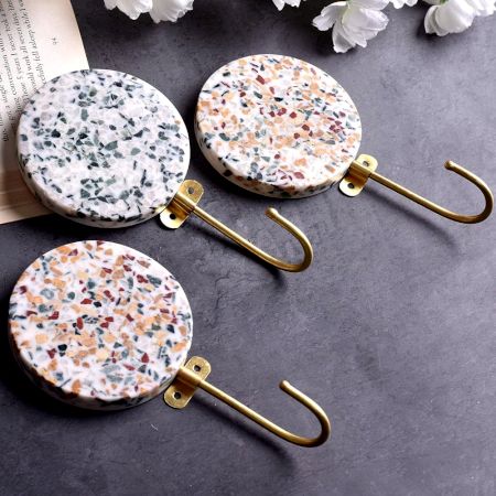 Resin And Brass Terrazzo Wall Hooks Pack of 3