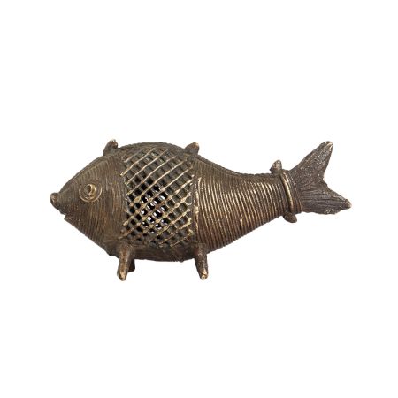 Small Brass Fish Statue in Jali Work