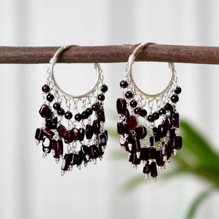 Garnet Stone Bali Earrings made with 92.5 Sterling Silver