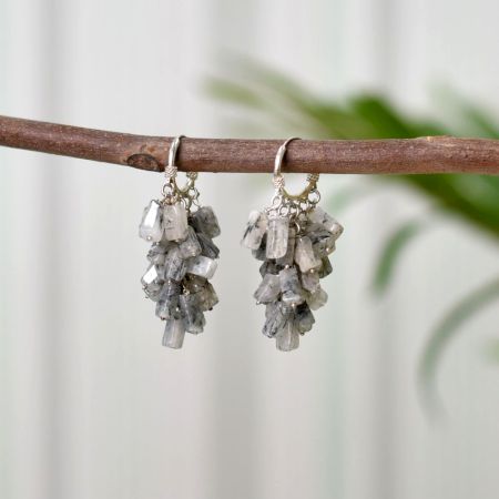 Dangle Earrings with Labradorite Bead Stones in 925 Sterling Silver