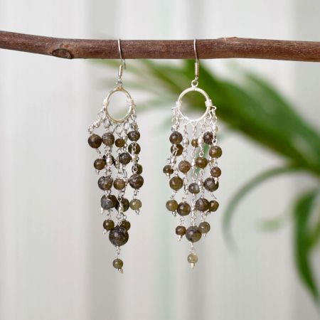 92.5  Sterling Silver Chocolate Moonstone Beaded Earrings