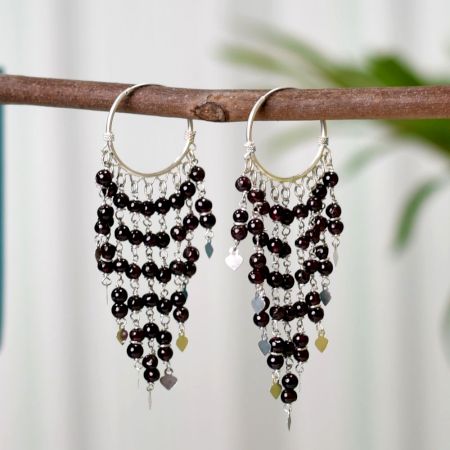 Garnet Dangle Drop 92.5 Sterling Silver Contemporary Earrings