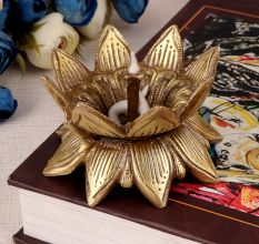 Brass Lotus Shaped Oil Lamp for Rituals