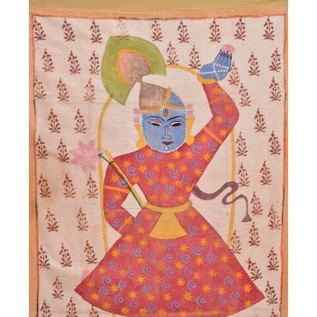 Colourful Sreenathji Portrait Painting With Floral Motifs