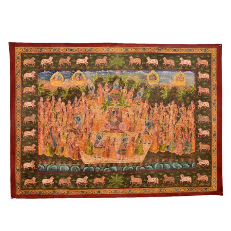Hand Painted Pichwai Krishna Showing Maha Ras On Fabric