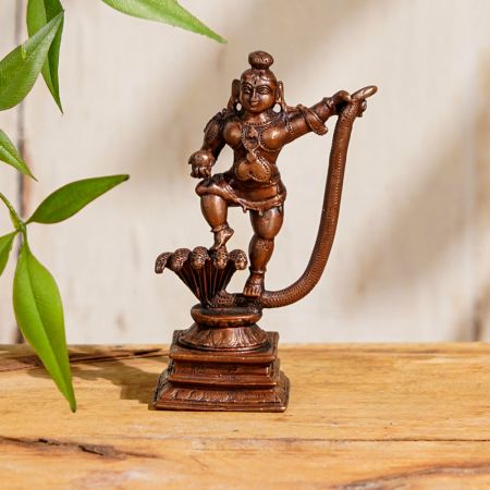 Copper Statue Of Lord Krishna Dancing On Kaliya, The Venomous Snake
