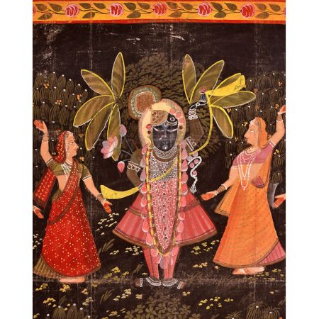 Cloth Painting of Lord Krishna with Dark Background