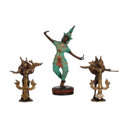 Brass Goddess Burmese Statue for Decor Set of 3