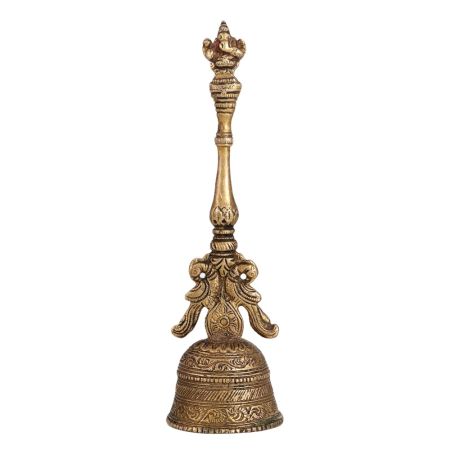 Brass Bell Carved with Lord Ganesha on Handle