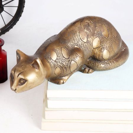 Brass Statue of Cat in Offensive Position