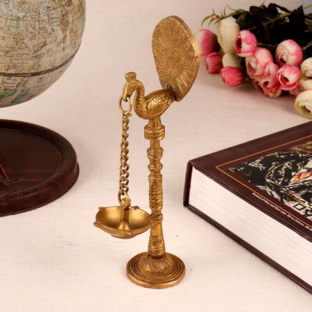 Golden Hanging Peacock Oil Lamp for Decor