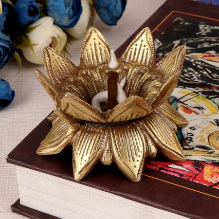 Brass Lotus Shaped Oil Lamp for Rituals