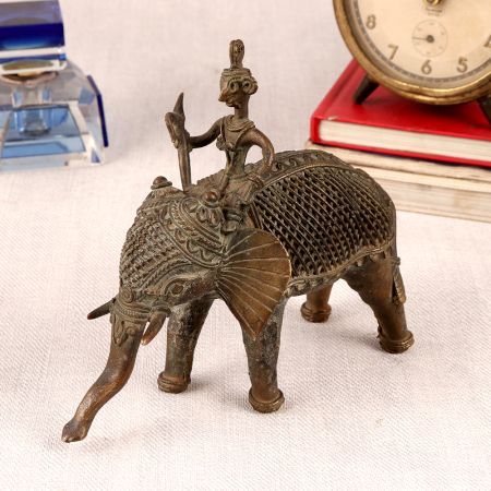 Brass Elephant with Mahout Statue for Decor
