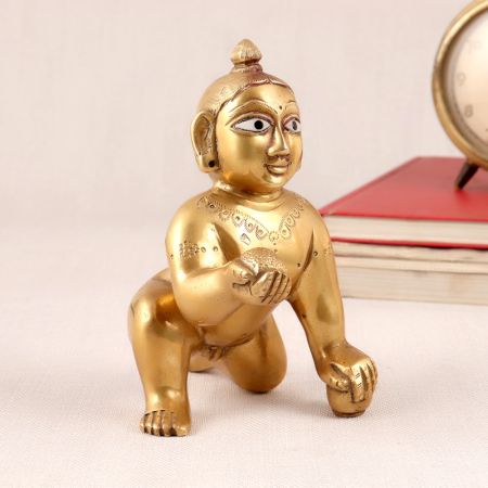Golden Brass Baby Lord Krishna Statue