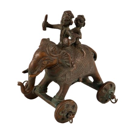 Indian Brass Elephant Statue with Two Riders