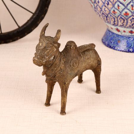 Indian Brass Nandi Statue in Tribal Art
