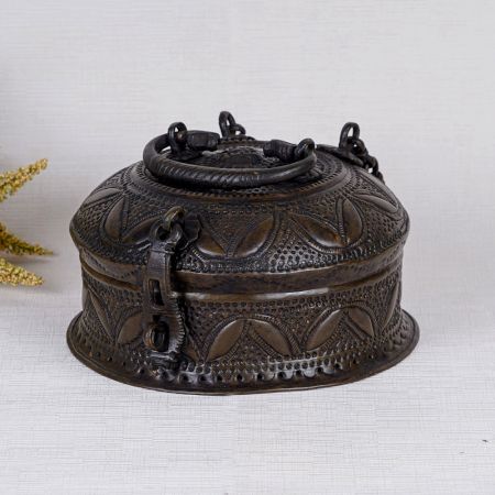 Indian Vintage Brass Jewelry Box in Brown Finish