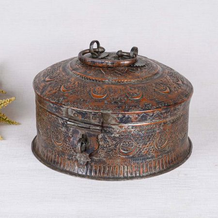 Round Antique Brass Jewelry Box for Storage