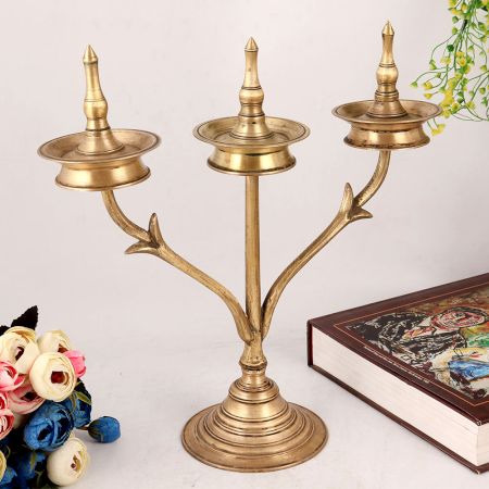 South Indian Brass Oil Lamp in Antique Finish
