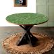 Wood and Resin Table Top Engraved with Green Pattern
