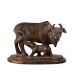 Indian Brass Cow & Calf Statue in Dark Finish
